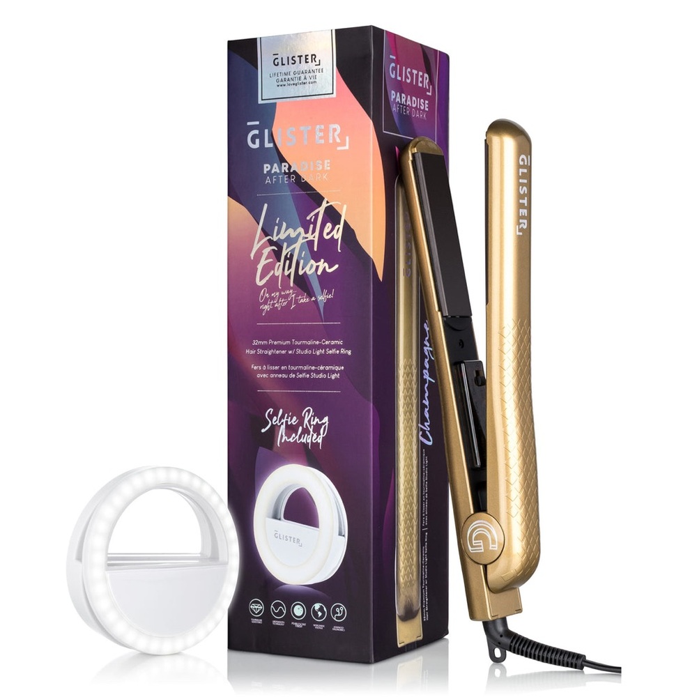 LIMITED EDITION 1.25" FLAT IRON (WITH SELFIE RING INCLUDED) - Champagne NIB